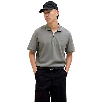 Jack And Jones Mens Textured Zip Neck Short-Sleeved Polo Shirt