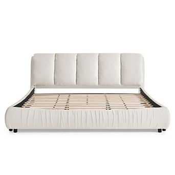 Pnronnc Upholstered Platform Bed Frame Velvet Fabric Bed Frame with Padded Headboard