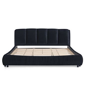 Pnronnc Upholstered Platform Bed Frame Velvet Fabric Bed Frame with Padded Headboard