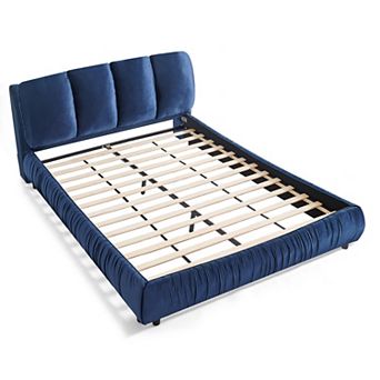 Pnronnc Upholstered Platform Bed Frame Velvet Fabric Bed Frame with Padded Headboard