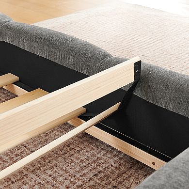 Pnronnc Low Profile Chenille Bed Frame Upholstered Platform Bed with Curved Headboard for Bedroom