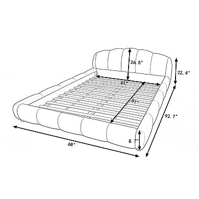 Pnronnc Low Profile Chenille Bed Frame Upholstered Platform Bed with Curved Headboard for Bedroom