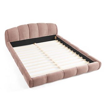 Pnronnc Low Profile Chenille Bed Frame Upholstered Platform Bed with Curved Headboard for Bedroom