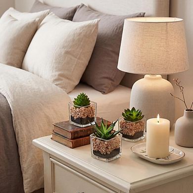 Artificial Succulents in Glass Pots, Mini Faux Indoor Desk Decor