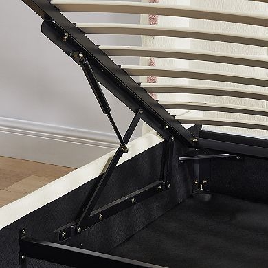 Pnronnc Hydraulic Lift Platform Bed Frame, Removable Chenille Wingback Upholstered Storage Bed
