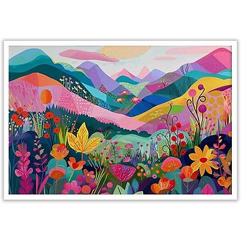 Abstract Floral Mountain Wall Art Boho Maximalist Canvas Landscape Prints Decor