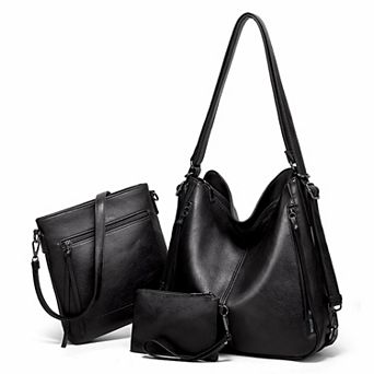 3 in 1 PU Leather Purses Set Convertible Hobo Crossbody Shoulder Bags For Women