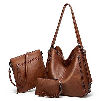 3 in 1 PU Leather Purses Set Convertible Hobo Crossbody Shoulder Bags For Women