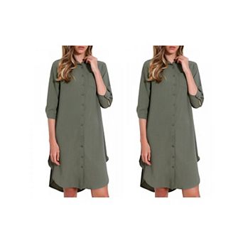 2 Packs Button Down Shirt Dress for Women's Casual Collar 3/4 Sleeve Shirts Dresses