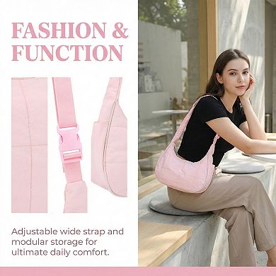 2 Packs Women Puffer Shoulder Bag Nylon Quilted Purses Puffy Handbags with Adjustable Strap