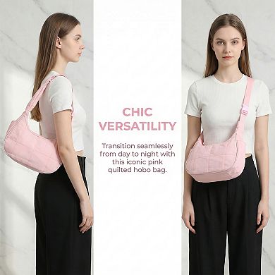 2 Packs Women Puffer Shoulder Bag Nylon Quilted Purses Puffy Handbags with Adjustable Strap