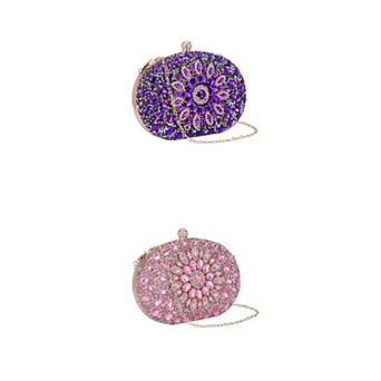 2 Packs Women Rhinestone Evening Bag Crystal Clutch Purses Sparkly Handbag with Chain