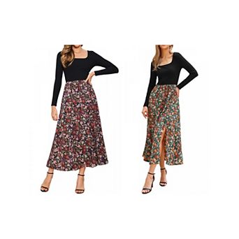 2 Packs Vintage Patchwork Dress for Women's Maxi Swing Square Neck Party Dress