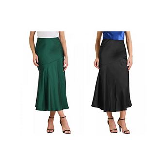 2 Packs Women's Satin Maxi Skirt Fall High Waist Casual Cocktail Party Wedding Mermaid Long Skirts