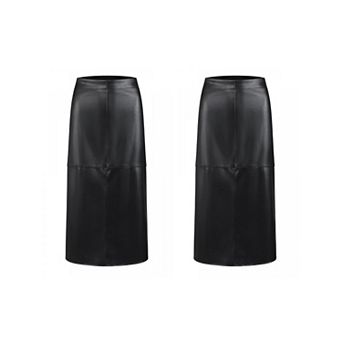 2 Packs Women's Faux Leather Skirt PU High Waist Business Casual Knee Length Skirts