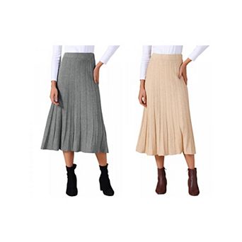 2 Packs Women's Casual Vintage High Waist A Line Knit Midi Skirts