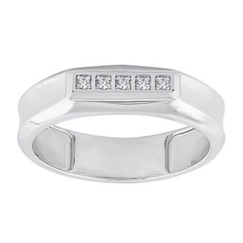 Galaxie Solaire Men's Sterling Silver Lab-Grown Diamond Accent Pave Bar Ring