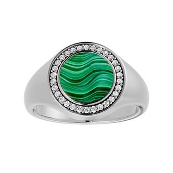 Galaxie Solaire Men's Sterling Silver 1/6 Carat T.W. Lab-Grown Diamond & Malachite Micro Pave Ring
