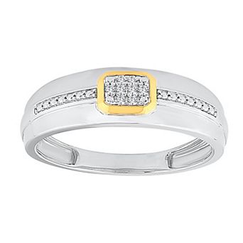 Galaxie Solaire Men's Two Tone Sterling Silver Lab-Grown Diamond Accent Pave Ring