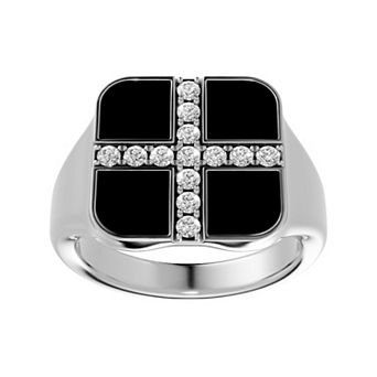 Galaxie Solaire Men's Sterling Silver 3/8 Carat T.W. Lab-Grown Diamond & Ceramic Micro Pave Ring