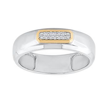 Galaxie Solaire Men's Two Tone Sterling Silver Lab-Grown Diamond Accent Rectangle Pave Ring