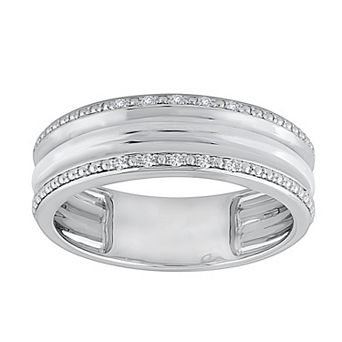 Galaxie Solaire Men's Sterling Silver Lab-Grown Diamond Accent Pave Border Ring