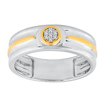 Galaxie Solaire Men's Two Tone Sterling Silver Lab-Grown Diamond Accent Round Pave Ring