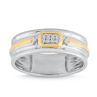 Galaxie Solaire Men's Two Tone Sterling Silver Lab-Grown Diamond Accent Square Pave Ring