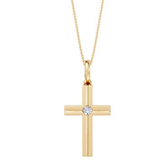 Galaxie Solaire Men's Sterling Silver Lab-Grown Diamond Accent Flush Cross Pendant Necklace