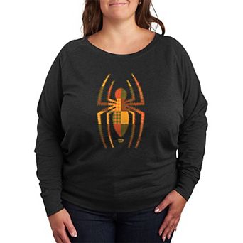 Plus Size Marvel Spider-Man Patchwork Logo French Terry Long Sleeve Tee