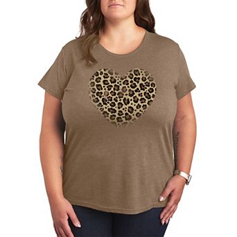Plus Size Distressed Leopard Print Heart Graphic Tee