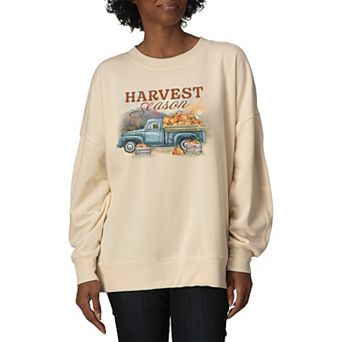 Women's Harvest Season Pumpkin Truck Oversized Fleece Crew Sweatshirt