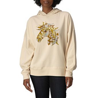Women's Patchwork Floral Horse Head Oversized Fleece Hoodie Sweatshirt