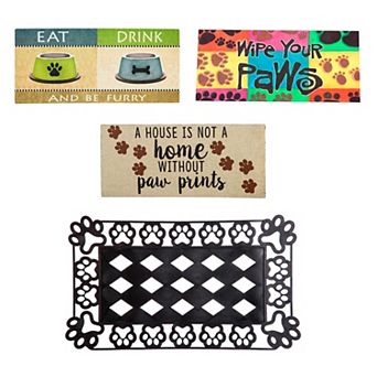 Evergreen Sassafras Paw Print Mat & Tray Set of 4
