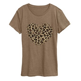 Women's Distressed Leopard Print Heart Graphic Tee