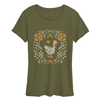 Women's Cottagecore Goose Cross-Stitch Graphic Tee