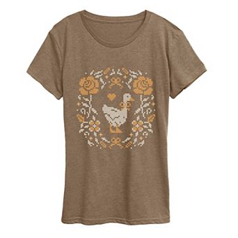 Women's Cottagecore Goose Cross-Stitch Graphic Tee