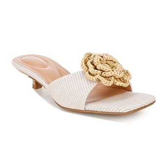 London Rag Sobhina Women's Woven Floral Accent Kitten Heels