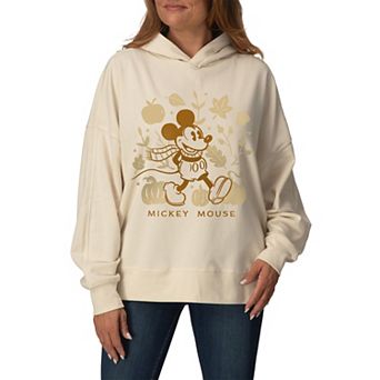 Women's Disney's Mickey Mouse Fall Leaves & Pumpkins Oversized Fleece Hoodie Sweatshirt