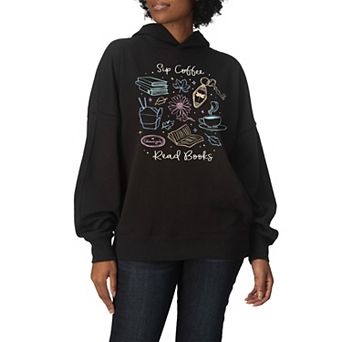 Women's Gilmore Girls "Sip Coffee Read Books" Oversized Fleece Hoodie Sweatshirt