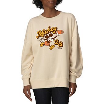 Women's Disney's Mickey Mouse Football Vintage Oversized Fleece Crew Sweatshirt