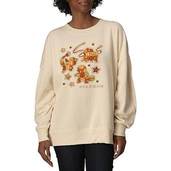 Women's Pokémon Patchwork Collage Oversized Fleece Crew Sweatshirt