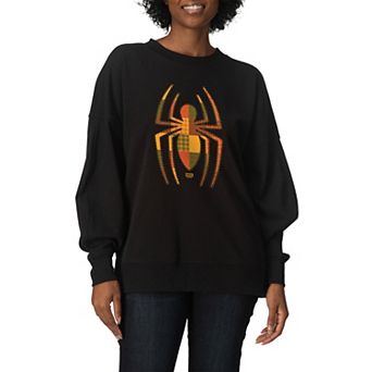 Women's Marvel Spider-Man Patchwork Logo Oversized Fleece Crew Sweatshirt