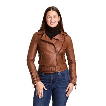 Women's Just Tanned Lamb Belted Biker Jacket