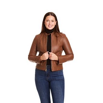 Women's Just Tanned Lamb Zip Front Crop Jacket