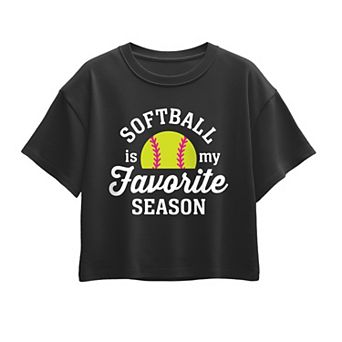 Girls 7-16 Softball Is My Favorite Season Boxy Tee