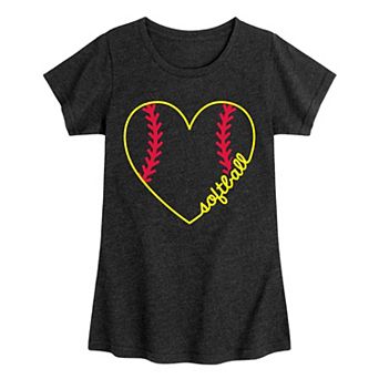 Girls 7-16 Heart Script Softball Graphic Tee