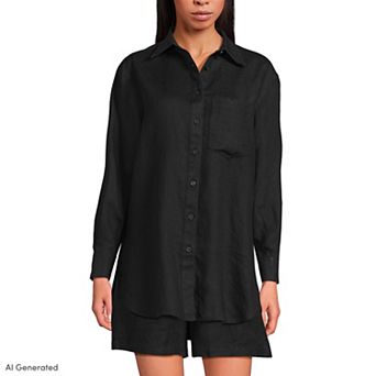 Women's Lands' End Oversized Button Front Linen Shirt