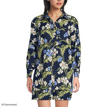 Women's Lands' End Oversized Button Front Linen Shirt