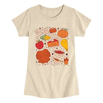 Girls 7-16 Cute Thanksgiving Food Friends Graphic Tee